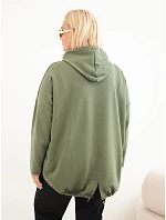 Dámská mikina Plus Size viskózová s kapucí a klokankovou kapsou khaki Dámská mikina Plus Size viskózová s kapucí a klokankovou kapsou khaki