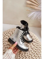 Zateplené dívčí lakované boty na zip stříbrné Novita Zateplené dívčí lakované boty na zip stříbrné Novita