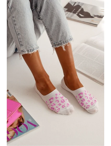 Dámské Ponožky Microstopky Bavlna Panterka Bílá-Růžová