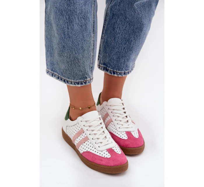 Dámské kožené tenisky ažurové Zazoo – bílo/růžové Dámské kožené tenisky ažurové Zazoo – bílo/růžové