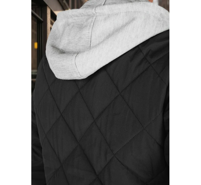 Pánská přechodná prošívaná bunda s kapucí černá FashionStreet TX5010 Pánská přechodná prošívaná bunda s kapucí černá FashionStreet TX5010