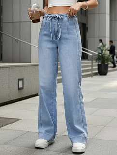 Dámské džíny s vysokým pasem a širokými nohavicemi modré FashionStreet UY2941