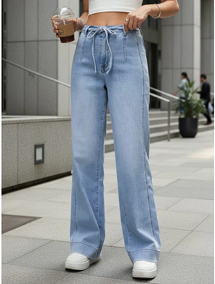 Dámské džíny s vysokým pasem a širokými nohavicemi modré FashionStreet UY2941