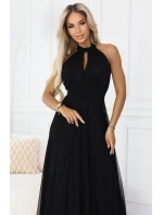 Elegantní maxi večerní šaty na ramínka s a zavazováním v pase černé model 21961746 - numoco basic
