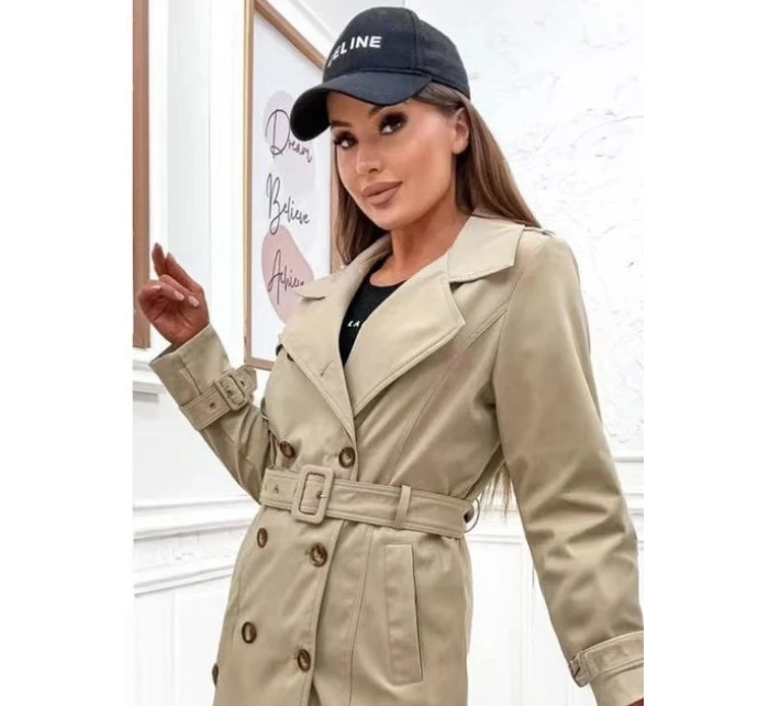 Płaszcz damski typu trencz z paskiem Goodlookin jasny beżowy (KK60417-3#)