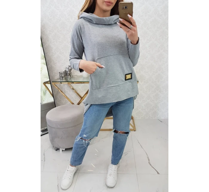 Mikina s kapucí s dlouhými zády šedá