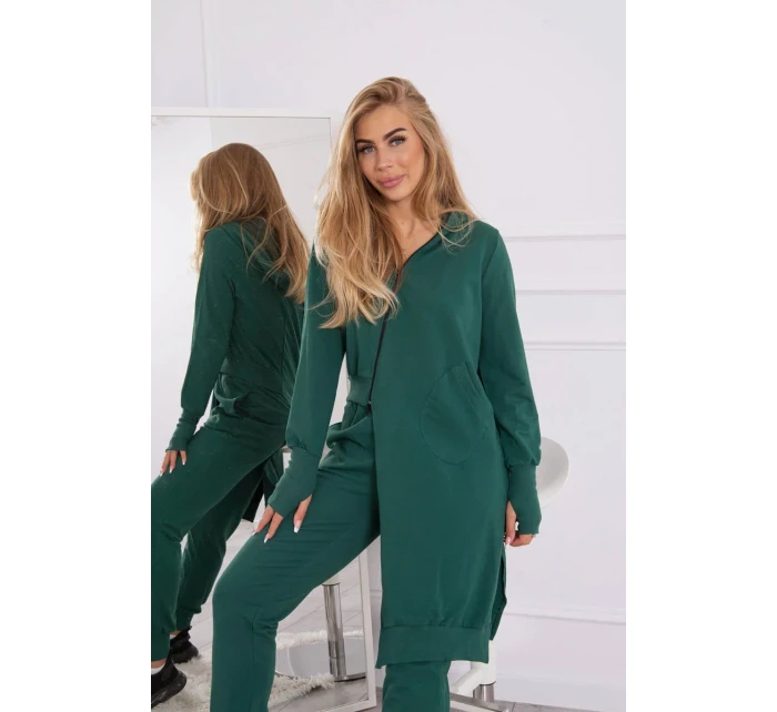 Mikinová souprava s delší stranou tmavě zelená