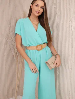 Kombinéza s ozdobným páskem v pase světle mátová