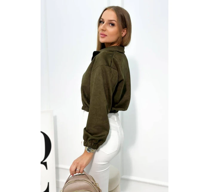 Semišová mikina na zip khaki