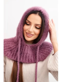 Dámská čepice s kapucí z jemným vzorem se šňůrkami fialový