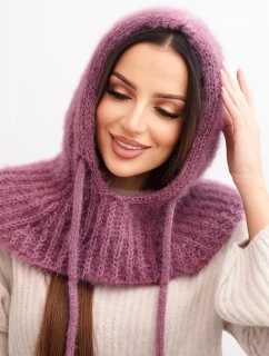Dámská čepice s kapucí z jemným vzorem se šňůrkami fialový