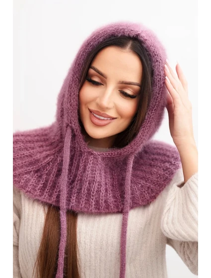 Dámská čepice s kapucí z jemným vzorem se šňůrkami fialový Dámská čepice s kapucí z jemným vzorem se šňůrkami fialový