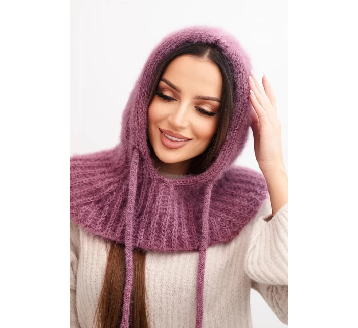 Dámská čepice s kapucí z jemným vzorem se šňůrkami fialový Dámská čepice s kapucí z jemným vzorem se šňůrkami fialový