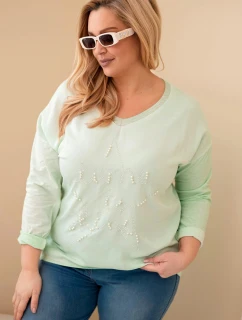 Dámská blůza Plus Size s potiskem a perličkami mátová