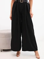 Dámské kalhoty s širokým střihem a páskem černé