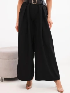 Dámské kalhoty s širokým střihem a páskem černé