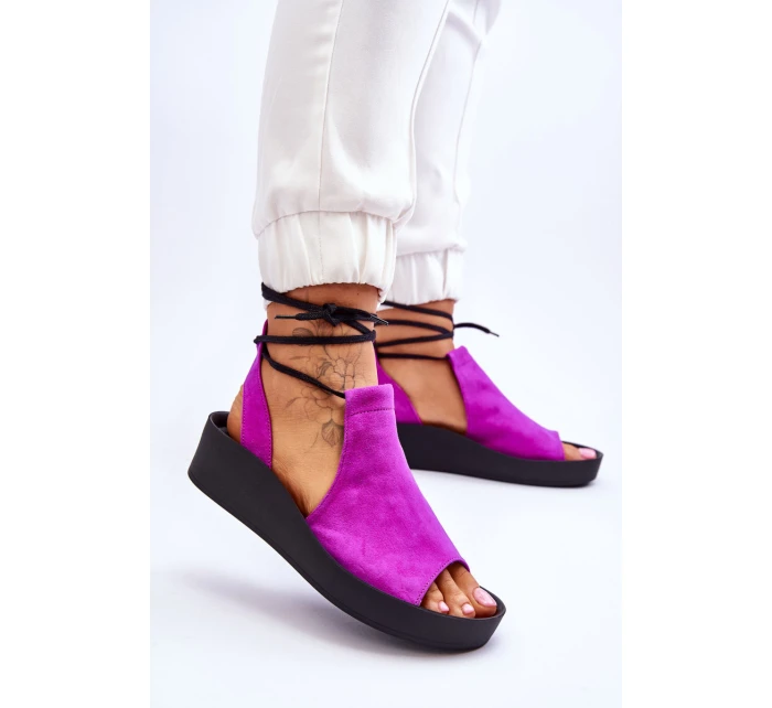 Semišové sandály na klínku Nicole model 21617551 Fuchsie - Zazoo