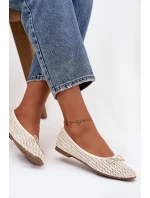 Dámské baleríny s pletením a mašlí model 21836971 – ecru - Kesi