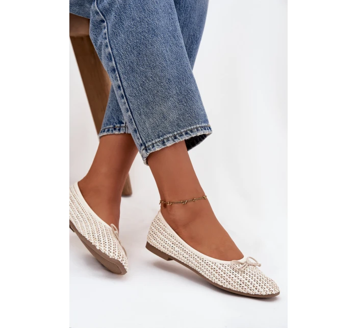 Dámské baleríny s pletením a mašlí model 21836971 – ecru - Kesi