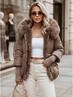 Kurtka damska zimowa z futerkiem i kapturem taupe model 22404800 - FashionStreet