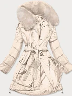 Dámský zimní kabát s kožešinou béžový (008)