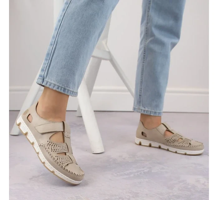 Rieker W RKR651 béžové kožené polobotky s háčkem a smyčkou