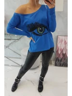 Halenka s potiskem a delšími zády, chrpově modrá