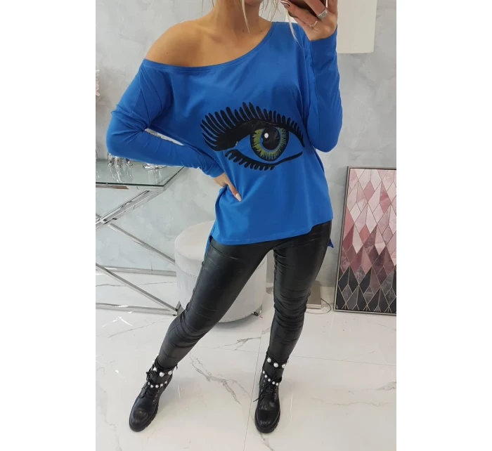 Halenka s potiskem a delšími zády, chrpově modrá