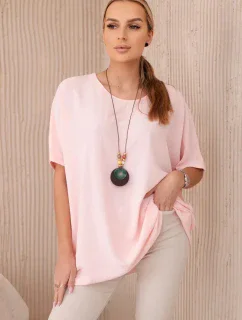 Oversized halenka s přívěskem pudrově růžová