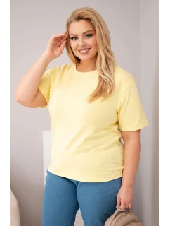 Dámská bavlněná halenka Plus Size s krátkým rukávem basic žlutá