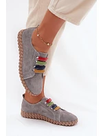 Kožené semišové dámské polobotky model 22044841 Šedé - VINCEZA