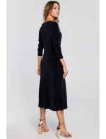 M557 Sametové midi šaty s nabíranými rukávy - tmavě modré M557 Sametové midi šaty s nabíranými rukávy - tmavě modré