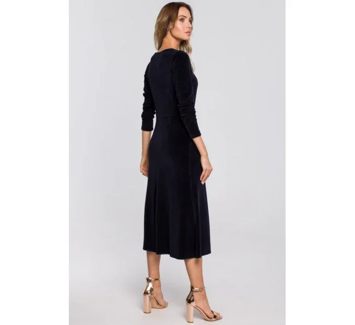 M557 Sametové midi šaty s nabíranými rukávy - tmavě modré M557 Sametové midi šaty s nabíranými rukávy - tmavě modré