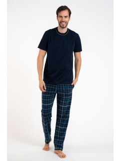 ***Pánské pyžamo Ruben, krátký rukáv, dlouhé kalhoty - tmavě modrá/potisk