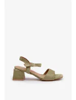 Dámské sandály na bloku z ekologického semiše, zelená Leisha Dámské sandály na bloku z ekologického semiše, zelená Leisha