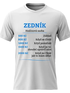 Pánské bavlněné tričko s potiskem - HODINOVÁ SAZBA - ZEDNÍK - bílé