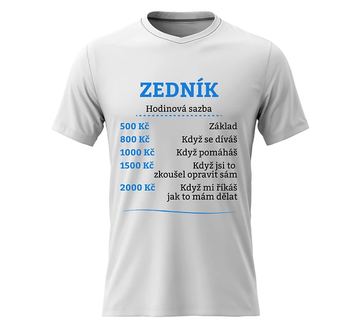 Pánské bavlněné tričko s potiskem - HODINOVÁ SAZBA - ZEDNÍK - bílé Pánské bavlněné tričko s potiskem - HODINOVÁ SAZBA - ZEDNÍK - bílé