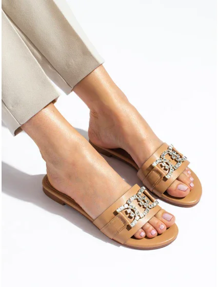 Zajímavé hnědé nazouváky dámské bez podpatku Zajímavé hnědé nazouváky dámské bez podpatku