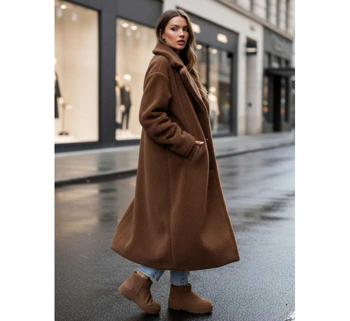 Dámský zimní kabát teddy dlouhá velbloudí Dstreet model 21995104 - FashionStreet