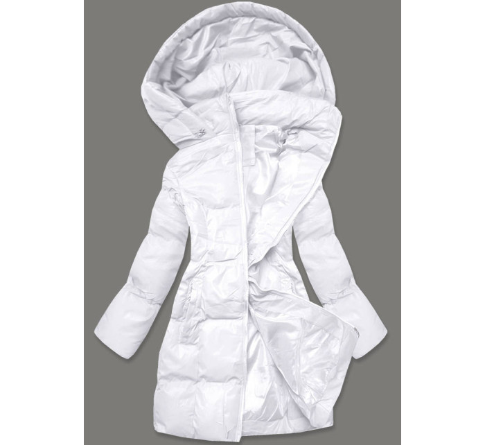 Bílá dámská zimní bunda s kapucí (5M722-281)