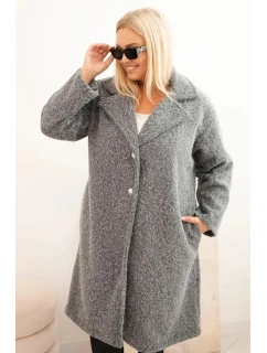 Dámský kabát Plus Size s vlnou a velkým límcem šedý