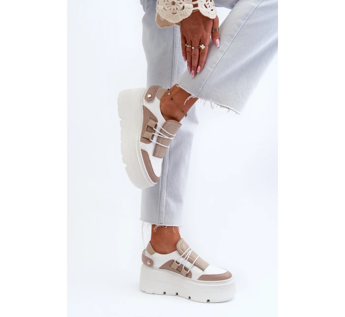 Zazoo 1833 Dámské Kožené Tenisky na Masivní Podrážce Bílé