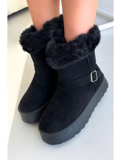 Dámské sněhule na platformě s přezkou a umělým kožešinou Czarne Jesella