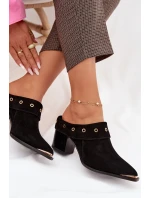 Semišové dámské kožené boty na podpatku D&A model 22031846 Černé - S.Barski