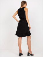 Černé bavlněné basic šaty s volánem RUE PARIS