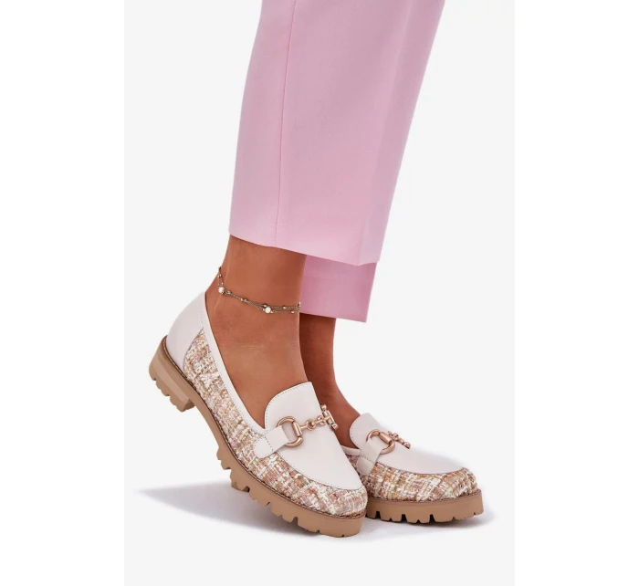 Dámské kožené mokasíny se zlatým detailem Laura Messi – světle béžové