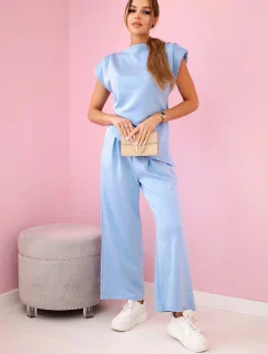 Komplet asymetrická halenka + kalhoty modrý