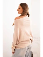 Dámský asymetrický model 21301099 svetr z viskózy béžový - K-Fashion Dámský asymetrický model 21301099 svetr z viskózy béžový - K-Fashion