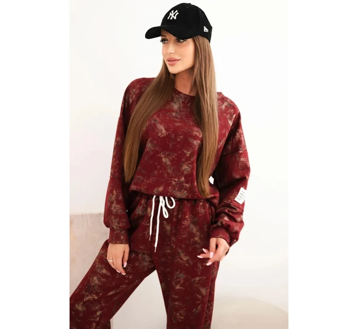 Dámská oversize souprava z viskózy s model 21421742 mikinou a efektem praní bordó - K-Fashion Dámská oversize souprava z viskózy s model 21421742 mikinou a efektem praní bordó - K-Fashion