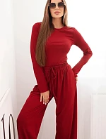 Dámský viskózový komplet s halenkou a širokými kalhotami bordový